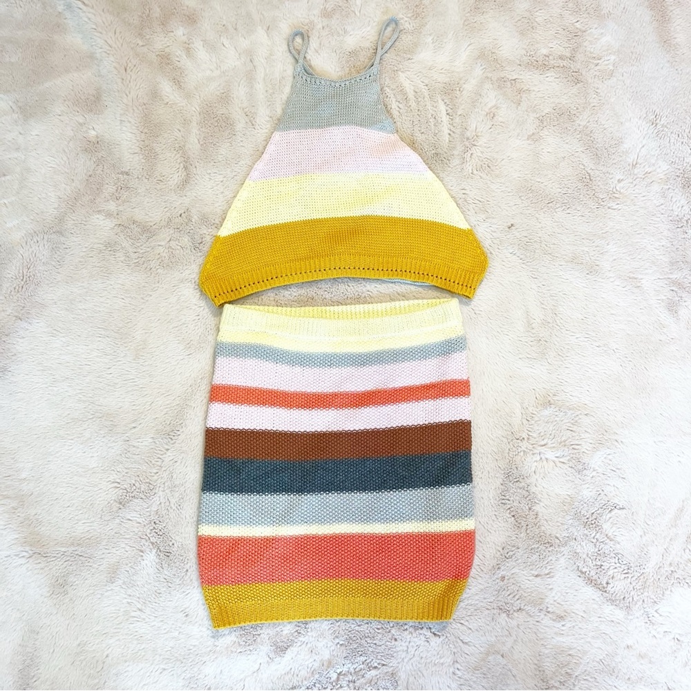 Striped Knit Halter Top and Skirt Set Size Small - Picture 2 of 11